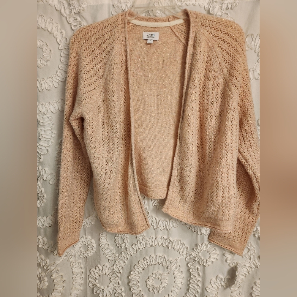 Croft & Barrow Womens XL Light Pink Gold Metallic Open Front Cardigan NWT